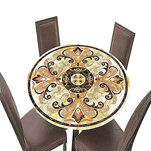 FANSU Runde Tischdecke Garten, 3D Mandala Drucken Polyester Abwaschbar Fleckschutz Tischdecken mit Elastische Kante für Küche Esszimmer Garten (Beige,Durchmesser 100cm) von FANSU