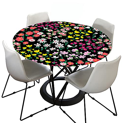 FANSU Runde Tischdecke Garten Abwaschbar, 3D Blumen Muster Serie Polyester Fleckschutz Tischdecken für Gartentisch, Outdoor in Kiche, Haushalt & Wohnen (Schwarz,Durchmesser 90cm) von FANSU