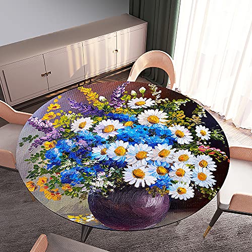 FANSU Runde Tischdecke Garten Abwaschbar, 3D Gemälde Motiv Serie Polyester Fleckschutz Tischdecken für Gartentisch, Outdoor in Kiche, Haushalt & Wohnen (weißes Gänseblümchen,Durchmesser 100cm) von FANSU