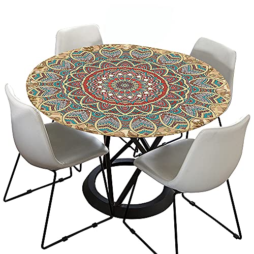 FANSU Runde Tischdecke Garten Abwaschbar, 3D Mandala Motiv Serie Polyester Fleckschutz Tischdecken Größe wählbar für Haushalt Gartentisch (Retro,Durchmesser 90cm) von FANSU
