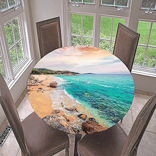 FANSU Runde Tischdecke Garten Abwaschbar, 3D Motiv Serie Polyester Fleckschutz Tischdecken Größe Wählbar für Gartentisch, Outdoor in Kiche, Haushalt & Wohnen (Strand,Durchmesser 120cm) von FANSU