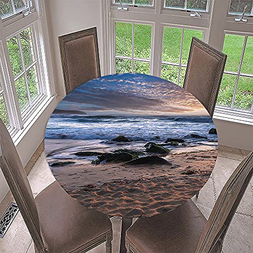 FANSU Runde Tischdecke Garten Abwaschbar, 3D Motiv Serie Polyester Fleckschutz Tischdecken Größe Wählbar für Gartentisch, Outdoor in Kiche, Haushalt & Wohnen (Strandsteine,Durchmesser 100cm) von FANSU