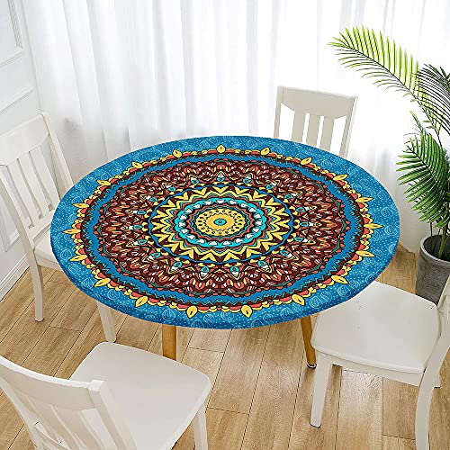 FANSU Runde Tischdecke Garten Abwaschbar, 3D Motiv Serie Polyester Fleckschutz Tischdecken Größe wählbar für Gartentisch, Outdoor in Kiche, Haushalt & Wohnen (Blaues Böhmen,100cm) von FANSU