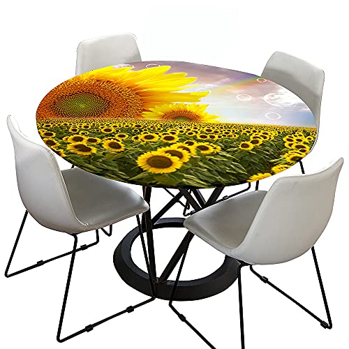 FANSU Runde Tischdecke Garten Abwaschbar, 3D Sonnenblume Motiv Serie Polyester Fleckschutz Tischdecken Größe wählbar für Haushalt Gartentisch (Durchmesser 160cm,Regenbogenblasen) von FANSU