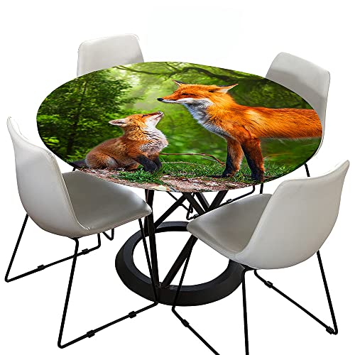 FANSU Runde Tischdecke Garten Abwaschbar, Polyester Fleckschutz Tischdecken 3D Fuchs Motiv Serie Größe wählbar für Haushalt Gartentisch (Familie Fuchs,Durchmesser 160cm) von FANSU