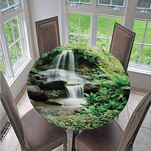 FANSU Runde Tischdecke Wasserabweisende, 3D Natürlich Wald Drucken Abwaschbar Garten Tischdecke rutschfest Abwischbare Wachstuch Desktop Dekorative Tuch Hotel Bankett Party (Grüner Fluss 6,150cm) von FANSU