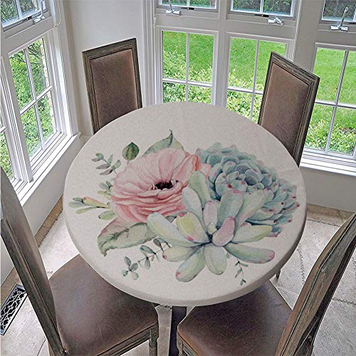 FANSU Runde Tischdecke Wasserabweisende, 3D Pflanze Blume Drucken Abwaschbar Gartentischdecke rutschfest Abwischbare Wachstuch Desktop Dekorative Tuch Hotel Bankett Party (Rosa Pflanze,150cm) von FANSU