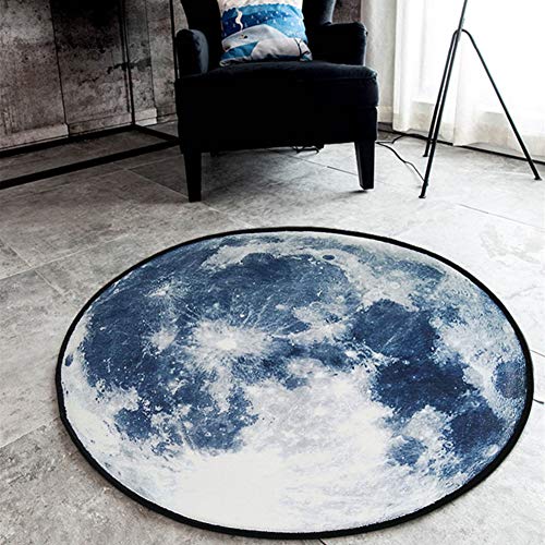 FANSU Runder Teppich Fußmatte, Spielmatte für Kinder rutschfest Waschbare Weiche Teppichbodenmatte Decor leicht zu Reinigen für Schlafzimmer Wohnzimmer (60 * 60cm,Hellblaue Mondoberfläche) von FANSU