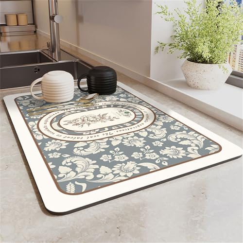 FANSU Saugfähige Abtropfmatte Geschirr,Rutschfest Geschirrabtropfmatte Europäisch Stil Kaffeemaschine Unterlage Abtropfmatte Geschirr für Spüle Trockenmatte Küche Barmatte (Elegant Stil,30x40cm) von FANSU