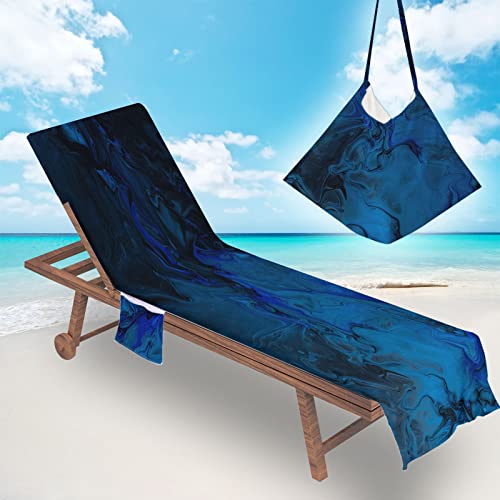 FANSU Schonbezug Für Gartenliege Frottee Liegenauflage Liegestuhl Handtuch mit Taschen, Abstrakte Graffiti Strandliegenauflage Weich Strandtuch für Reisen Schwimmen (75x210cm,Navy blau) von FANSU