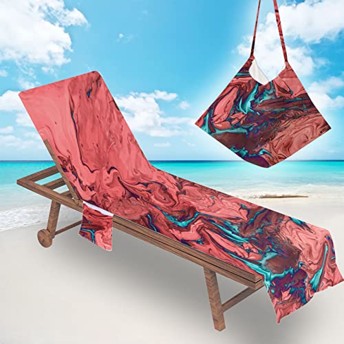 FANSU Schonbezug Für Gartenliege Frottee Liegenauflage Liegestuhl Handtuch mit Taschen, Abstrakte Graffiti Strandliegenauflage Weich Strandtuch für Reisen Schwimmen (75x210cm,Rosa Marmor) von FANSU