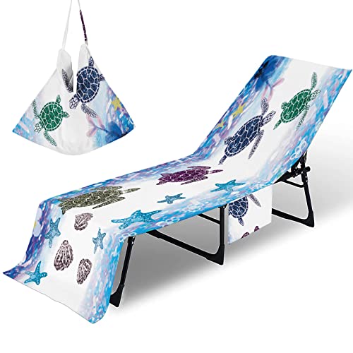 FANSU Schonbezug Für Gartenliege Frottee Liegenauflage Liegestuhl Handtuch mit Taschen, Sommer Graffiti Strandliegenauflage Weich Strandtuch für Reisen Schwimmen (75x210cm,Schildkröte) von FANSU