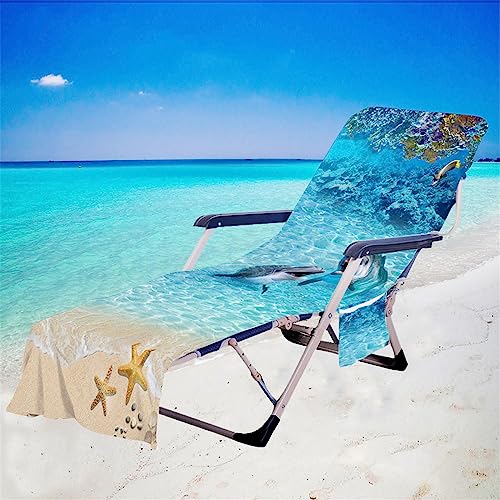 FANSU Schonbezug Für Gartenliege Frottee Liegenauflage Liegestuhl Handtuch mit Taschen Blauer Ozean Strandliegenauflage Weich Strandtuch für Reisen Schwimmen (75x210cm,Seestern) von FANSU