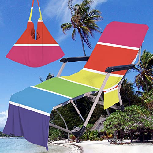FANSU Schonbezug Für Gartenliege Frottee Liegenauflage Liegestuhl Handtuch mit Taschen Geometrie Strandliegenauflage Weich Strandtuch für Reisen Schwimmen (75x210cm,Regenbogen) von FANSU