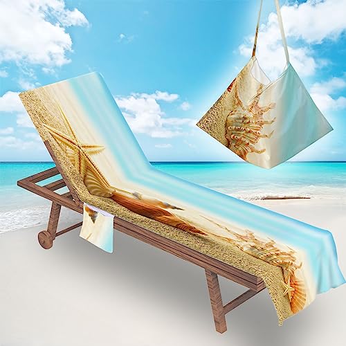 FANSU Schonbezug Für Gartenliege Frottee Liegenauflage Liegestuhl Handtuch mit Taschen Strand Strandliegenauflage Weich Strandtuch für Reisen Schwimmen (75x210cm,Muschel) von FANSU