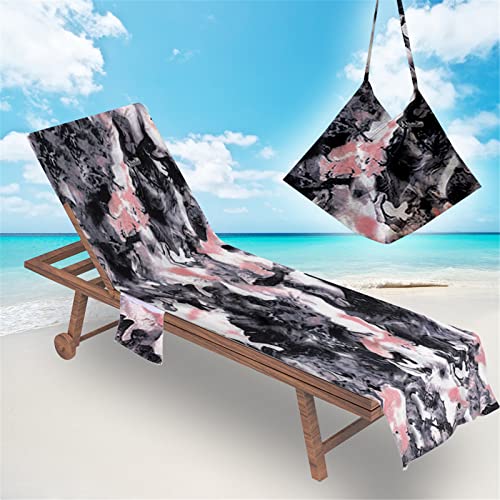 FANSU Schonbezug Für Gartenliege Frottee Liegenauflage Liegestuhl Handtuch mit Taschen Strandliegenauflage Weich Strandtuch für Reisen Schwimmen (75x210cm,Schwarze Tinte) von FANSU