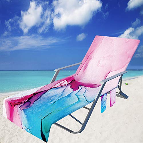 FANSU Schonbezug für Gartenliege, Strandliegenauflage mit Taschen Weich Strandtuch Badetuch Mikrofaser Pool Handtuch für Strand, Reisen, Schwimmen, Outdoor (Blau Lila,75x210cm) von FANSU