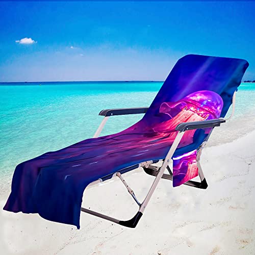 FANSU Schonbezug für Gartenliege, Strandliegenauflage mit Taschen Weich Strandtuch Badetuch Mikrofaser Pool Handtuch für Strand, Reisen, Schwimmen, Outdoor (Fuchsia Quallen,75x210cm) von FANSU