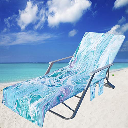 FANSU Schonbezug für Gartenliege, Strandliegenauflage mit Taschen Weich Strandtuch Badetuch Mikrofaser Pool Handtuch für Strand, Reisen, Schwimmen, Outdoor (hellblau,75x210cm) von FANSU