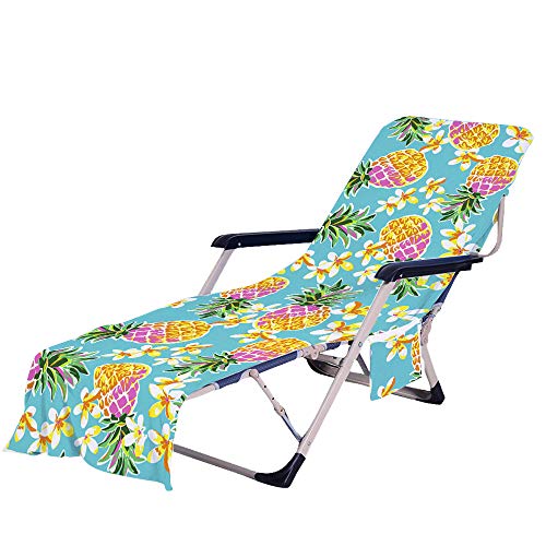 FANSU Schonbezug für Gartenliege Frottee Liegenauflage Garten Sonnenliege Handtuch mit 2 Taschen Stuhl Strandtuch für Schwimmbäder, Strände, Gartenhotels (75x210cm,Ananas) von FANSU