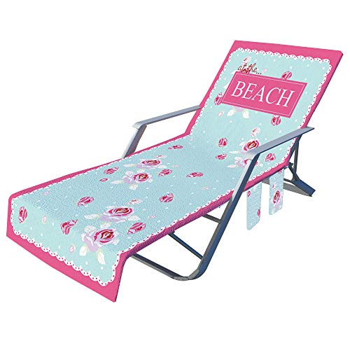FANSU Schonbezug für Gartenliege Frottee Liegenauflage Garten Sonnenliege Handtuch mit 2 Taschen Stuhl Strandtuch für Schwimmbäder, Strände, Gartenhotels (Rosa,75x210cm) von FANSU