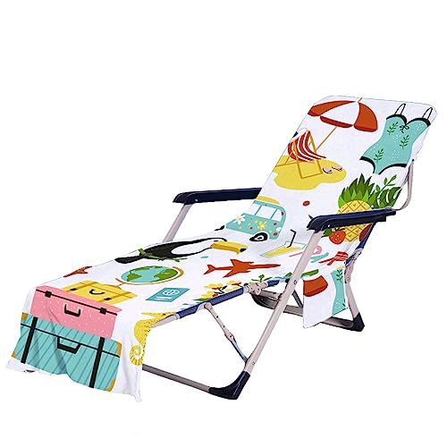 FANSU Schonbezug für Gartenliege mit 2 Taschen Frottee Liegenauflage Garten Sonnenliege Handtuch Stuhl Strandtuch für Schwimmbäder, Strände, Gartenhotels (75x200cm,Sommer Flamingo5) von FANSU