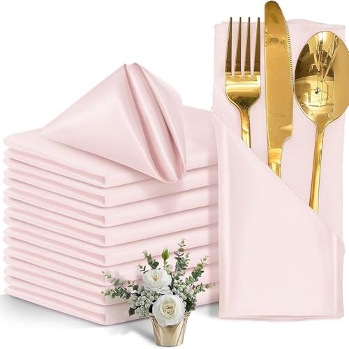FANSU Servietten 20/50/100er Pack, Satin Hochwertige Stoffserviette Waschbare Weiche Stoffservietten für Weihnachten, Hochzeit, Geburtstag, Feiern (30x30cm/100er Pack,Hellrosa) von FANSU