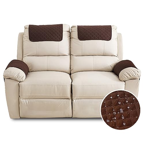 FANSU Sesselschoner Für Relaxsessel Mit Armlehnen, Sesselbezug Mit Taschen Für Fernsehsessel, Wasserdicht & rutschfest Möbelschutz für Sofa, Stuhl (2 Sitzer,Braun) von FANSU