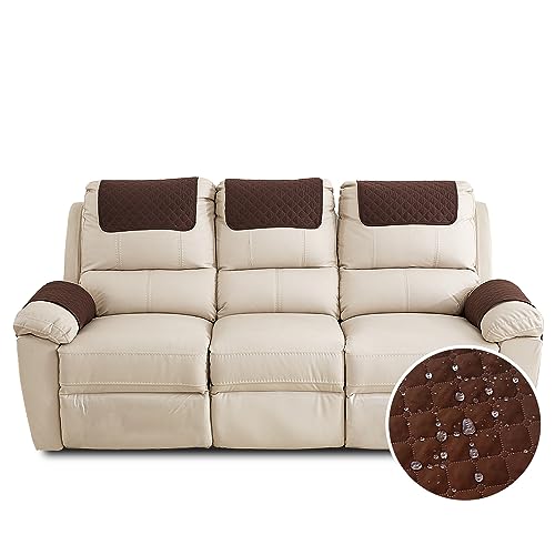 FANSU Sesselschoner Für Relaxsessel Mit Armlehnen, Sesselbezug Mit Taschen Für Fernsehsessel, Wasserdicht & rutschfest Möbelschutz für Sofa, Stuhl (3 Sitzer,Braun) von FANSU