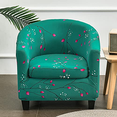 FANSU Sesselschoner Sesselbezug Elegant Blumen Sofabezug, 2-Teilige Stretch Tub Chairs Sesselhussen mit Armlehne, Sesselüberwurf für Clubsessel Loungesessel Cocktailsessel (Grün) von FANSU