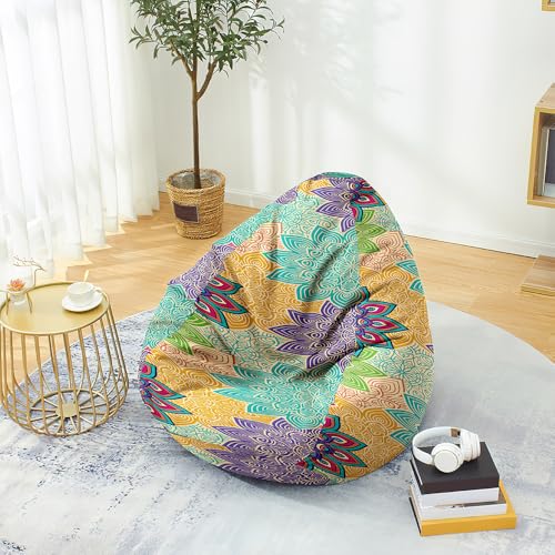 FANSU Sitzsack, 3D-Mandala-Druck Sitzsack Ohne Füllung Waschbar Sitzbeutelabdeckung für Kinder Erwachsene, Aufbewahrung für Textilien, Bekleidung, Plüschtiere (Blau Gelb,70x80cm) von FANSU