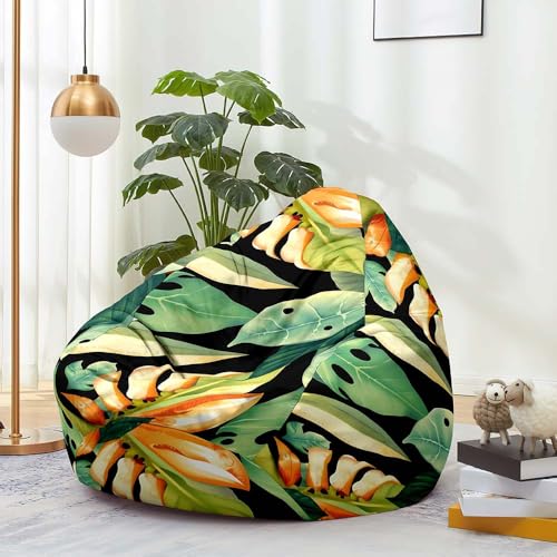 FANSU Sitzsack, 3D-Tropische Blätter Sitzsack Ohne Füllung Waschbar Sitzbeutelabdeckung für Kinder Erwachsene, Aufbewahrung für Textilien, Bekleidung, Plüschtiere (Grün 1,70x80cm) von FANSU