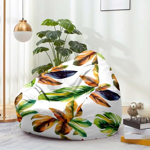 FANSU Sitzsack, 3D-Tropische Blätter Sitzsack Ohne Füllung Waschbar Sitzbeutelabdeckung für Kinder Erwachsene, Aufbewahrung für Textilien, Bekleidung, Plüschtiere (Grün 7,90x110cm) von FANSU