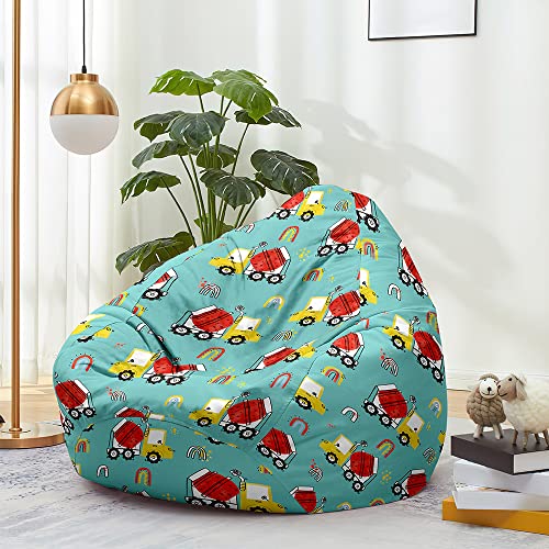 FANSU Sitzsack Waschbar 3D Bagger Sitzsack Ohne Füllung Sitzsäcke für Kinder Erwachsene Sitzsack Outdoor Indoor Stofftier Aufbewahrung mit Reißverschlus (100x120cm,Mixerauto) von FANSU