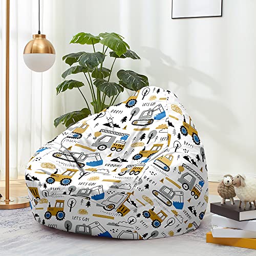 FANSU Sitzsack Waschbar 3D Bagger Sitzsack Ohne Füllung Sitzsäcke für Kinder Erwachsene Sitzsack Outdoor Indoor Stofftier Aufbewahrung mit Reißverschlus (70x80cm,Auto) von FANSU