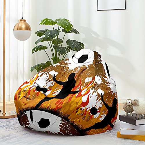 FANSU Sitzsack Waschbar 3D Fußball Sitzsack Ohne Füllung Sitzsäcke für Kinder Erwachsene Sitzsack Outdoor Indoor Stofftier Aufbewahrung mit Reißverschlus (100x120cm,Glücklicher Fußball) von FANSU