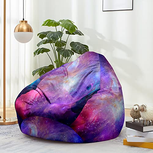 FANSU Waschbarer Sitzsack 3D Sternenklarer Himmel Ohne Füllung für Kinder Erwachsene, Outdoor Indoor Stofftier Aufbewahrung Mit Reißverschluss (100x120cm, Rosa) von FANSU
