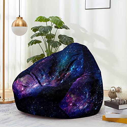 FANSU Waschbarer Sitzsack 3D Sternenklarer Himmel Ohne Füllung für Kinder Erwachsene Outdoor Indoor Stofftier Aufbewahrung Mit Reißverschluss (70x80cm, Lila Schwarz) von FANSU