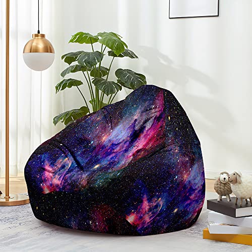 FANSU Sitzsack Waschbar 3D Sternenklarer Himmel Sitzsack Ohne Füllung Sitzsäcke für Kinder Erwachsene Sitzsack Outdoor Indoor Stofftier Aufbewahrung mit Reißverschlus (80x90cm,Schwarz lila) von FANSU
