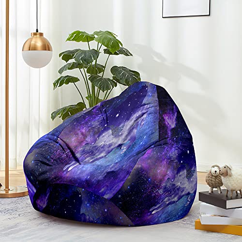 FANSU Sitzsack Waschbar 3D Sternenklarer Himmel Sitzsack Ohne Füllung Sitzsäcke für Kinder Erwachsene Sitzsack Outdoor Indoor Stofftier Aufbewahrung mit Reißverschlus (90x110cm,Lila Galaxie) von FANSU