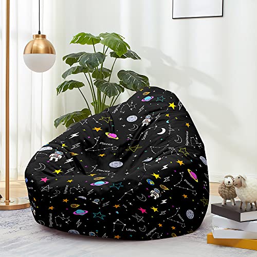 FANSU Sitzsack Waschbar 3D Universum Sitzsack Ohne Füllung Sitzsäcke für Kinder Erwachsene Sitzsack Outdoor Indoor Stofftier Aufbewahrung mit Reißverschlus (90x110cm,Schwarz Astronaut) von FANSU