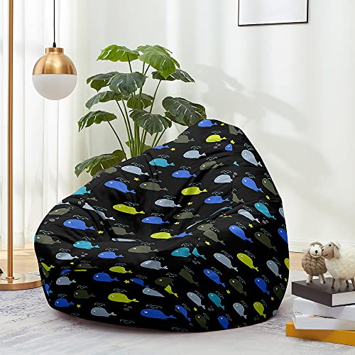 FANSU Sitzsack Waschbar 3D Wal Sitzsack Ohne Füllung Sitzsäcke für Kinder Erwachsene Sitzsack Outdoor Indoor Stofftier Aufbewahrung mit Reißverschlus (100x120cm,Schwarz 1) von FANSU