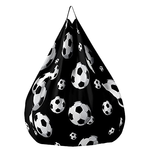 FANSU Sitzsack Waschbar Sitzsack Ohne Füllung Fußball Drucken Fußball Sitzsäcke für Kinder Erwachsene, Sitzsack-Stuhlbezug Indoor Outdoor Stofftier Aufbewahrung (100x120cm,Schwarz) von FANSU