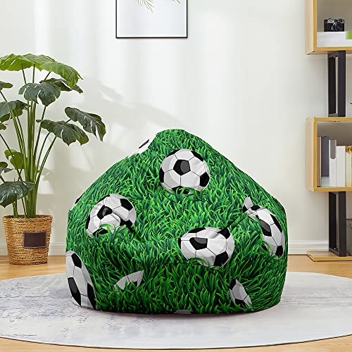 FANSU Sitzsack Waschbar - Sitzsäcke für Kinder & Erwachsene, Indoor/Outdoor Textil mit Reißverschluss (100x120cm, Gras-Fußball) von FANSU