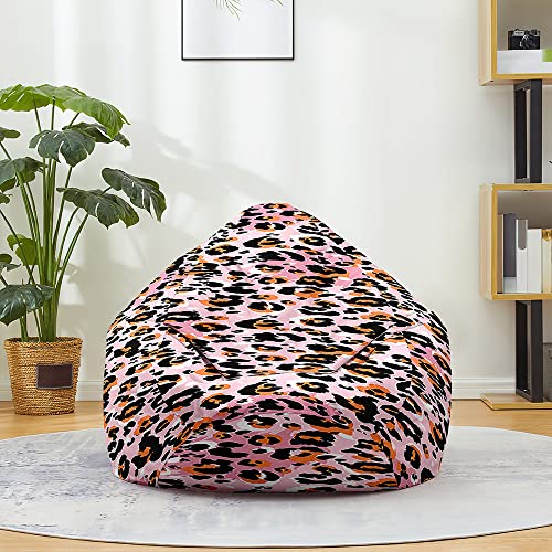 FANSU Sitzsack Waschbar Sitzsack Ohne Füllung Sitzsäcke für Kinder Erwachsene, Sitzsack-StuhlbezugIndoor Outdoor Textile Aufbewahrung mit Reißverschlus (100x120cm,Orange Leopard) von FANSU