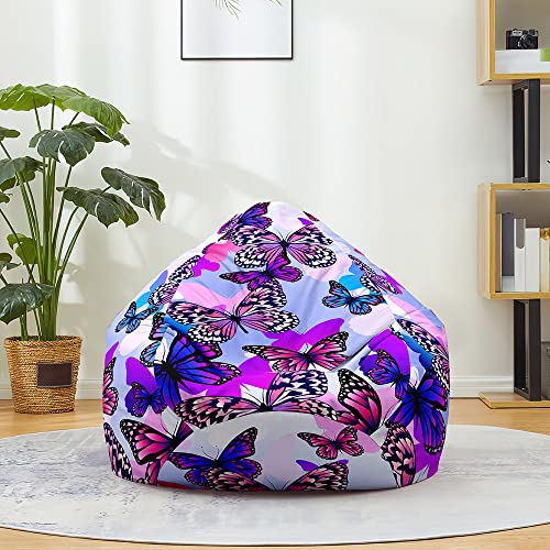 FANSU Sitzsack Waschbar Sitzsack Ohne Füllung Sitzsäcke für Kinder Erwachsene, Sitzsack-StuhlbezugIndoor Outdoor Textile Aufbewahrung mit Reißverschlus (80x90cm,Violett-rosa Schmetterling) von FANSU