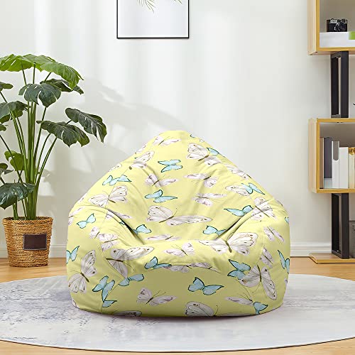 FANSU Sitzsack Waschbar Sitzsack Ohne Füllung Sitzsäcke für Kinder Erwachsene, Sitzsack-StuhlbezugIndoor Outdoor Textile Aufbewahrung mit Reißverschlus (90x110cm,Blau-rosa Schmetterlinge) von FANSU