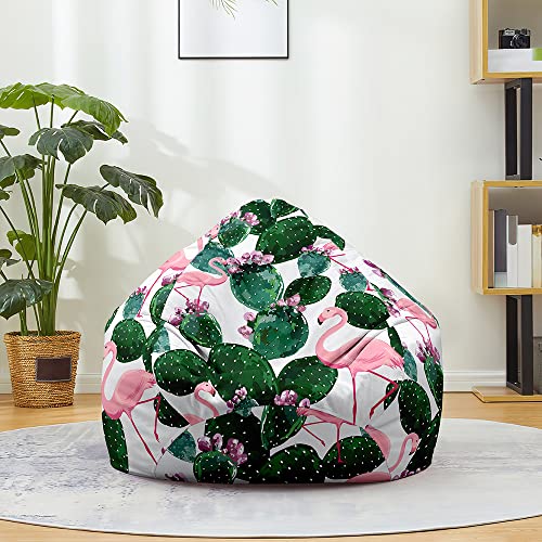 FANSU Sitzsack Waschbar Sitzsack Ohne Füllung Sitzsäcke für Kinder Erwachsene, Sitzsack-StuhlbezugIndoor Outdoor Textile Aufbewahrung mit Reißverschlus (90x110cm,Flamingo-Kaktus) von FANSU