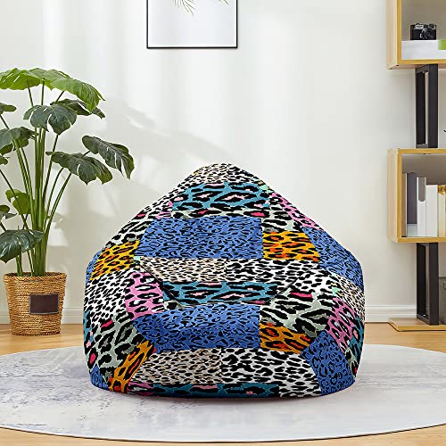 FANSU Sitzsack Waschbar Sitzsack Ohne Füllung Sitzsäcke für Kinder Erwachsene, Sitzsack-StuhlbezugIndoor Outdoor Textile Aufbewahrung mit Reißverschlus (90x110cm,Leopard Mehrfarbig) von FANSU