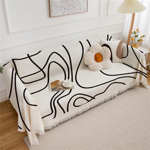 FANSU Sofabezug L Form 1 2 3 4 Sitzer, Abstrakt Sofaüberwurf Decke Ecksofa Universelle rutschfeste Couch Bezug Sofaschoner Sofa Decken Couch Überwürf Einteiliger Sofabezug (180x420cm,Weiß) von FANSU